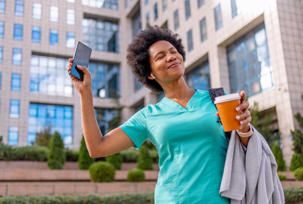 Doctor listening to music before shift