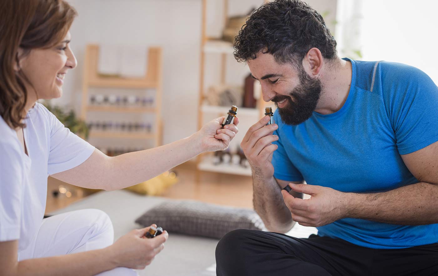 doctor smelling essential oils